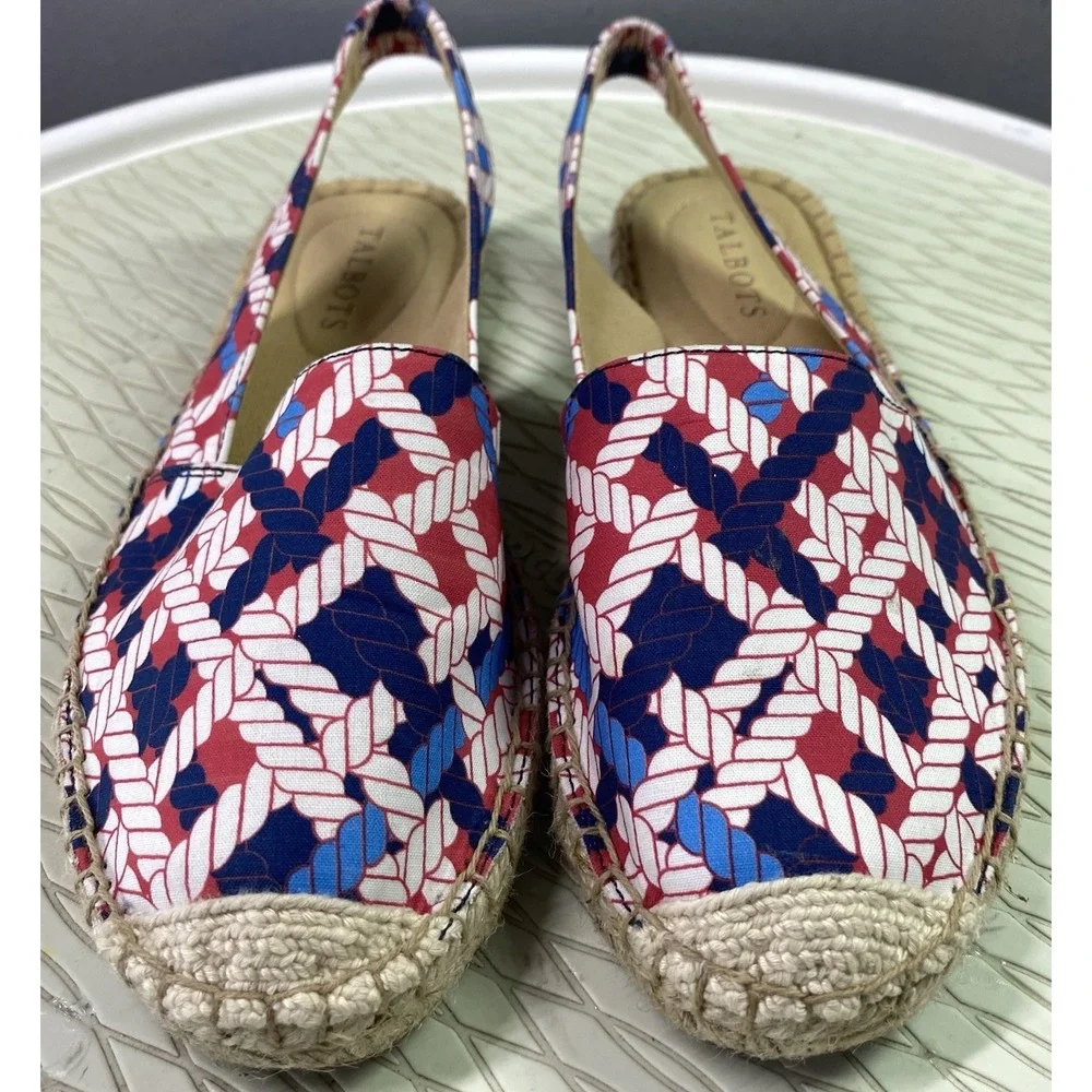 Talbots Women's Izzy Slingback Espadrille‎ Flats Sandals Red/White&Blue Sz. 5.5